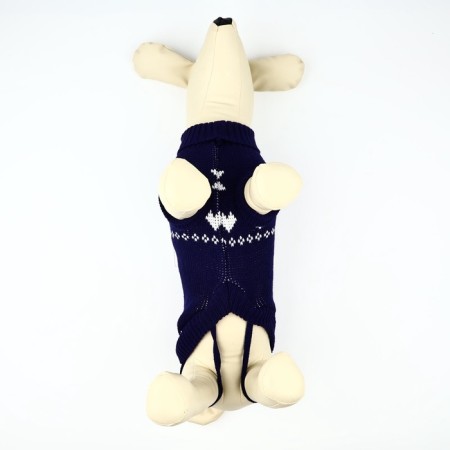 Clothing for dogs. Knitted sweater with "New Year" ornament, blue, size XL-5