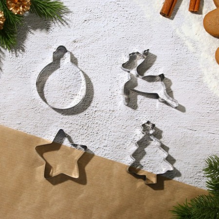 Set of confectionery "New Year's sweets", forms for cookies 4 pcs, spatula 1 pcs-2