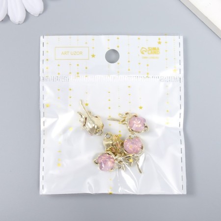 Decor for creativity metal, rhinestones "Heart on a stick with a bow" gold, pink 2.3x1.3cm 93694-3