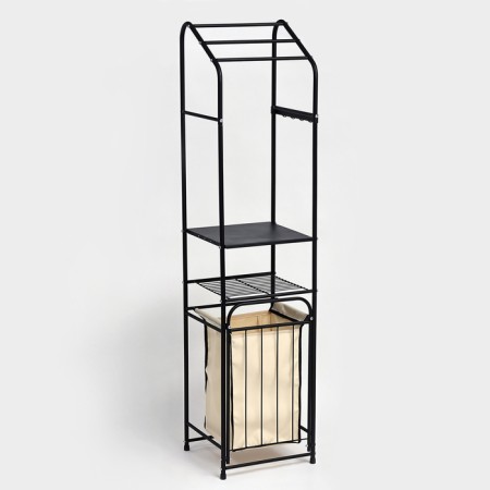 Rabberry with a basket for linen and crossbars, 2 tier, black color, 38x35x160 cm-1