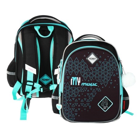 School backpack 37 x 28 x 13cm, ergonomic back, Across 557, black