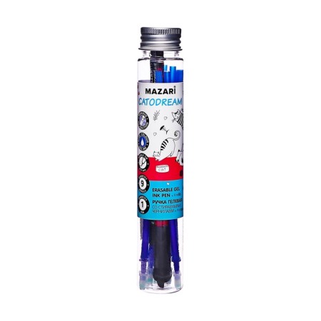 Blue blue handle with erased mazari "CATODREAM" + 9 rods included, needle -off writing node 0.5 mm, thermal -sensitive ink mix-8