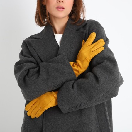 Gloves are female, dimensionless, without insulation, mustard color-4