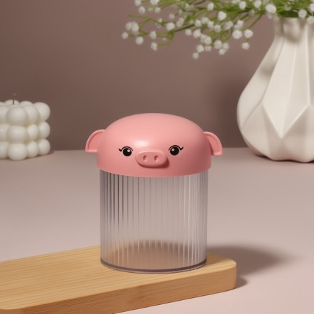 Organizer for cotton sticks "Pigging", with a lid, d = 7.7 × 10.3 cm, in the bag, pink, transparent-1