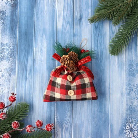 Jewelry decoration "New Year's bag in a cage" 12.5x8.5 cm, red