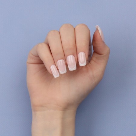 Classic French overhead nails, 24 pcs, with adhesive plates, soft square shape, pale pink/white color-14