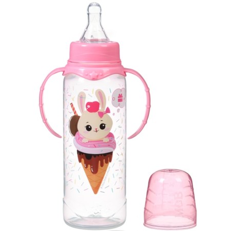 A bottle for feeding "Bunny, Donut", classic throat, 250ml., 0 months, cylinder, with handles-4