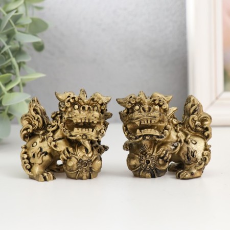 Nezke Polystone set 2 pcs "Heavenly Lions of Buddha" 4x6x5 cm