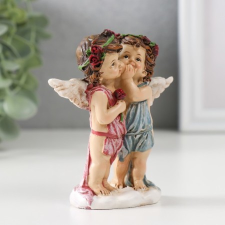 Souvenir Polystone "Two angels in wreaths with roses Secrets" 9x8.5x3.5 cm-1