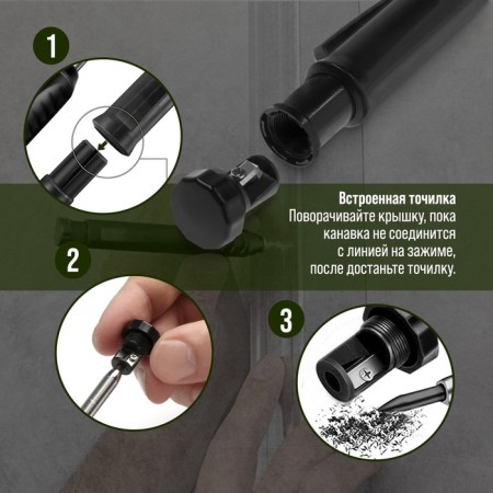 Pencil of a mechanical tundra, with a set of sections, 6 pieces, black-3