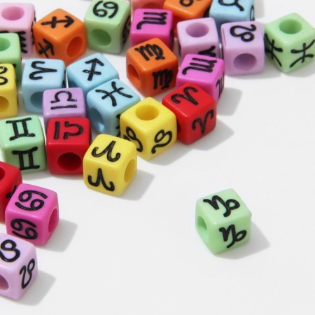 Acrylic bead "Zodiac signs" mix, cube 7 × 7 mm, set 10 g, color mix-1