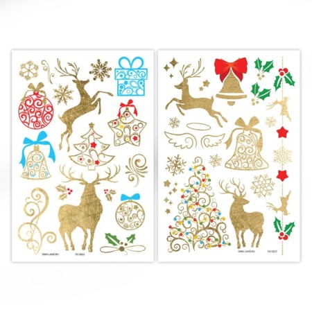 New Year's tattoos with a zotoly effect, 2 sheets in a set-1