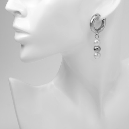 Earrings with the removable element "Transformer" beads of pearls, white color in silver-3