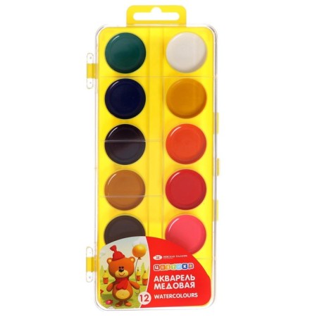 Honey watercolor ZHK "Flower", 12 colors, in a plastic pencil case, without brush-1