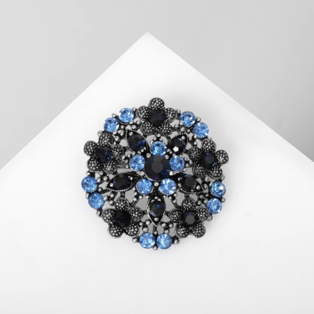 Brooch "Empress" circle, blue color in silver-4