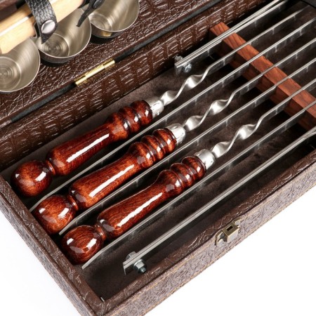 Set with skewers Gift "Elite-X" in a box from eco-leather No. 7-4