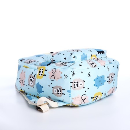 School backpack from textiles on a zipper, 3 pockets, pencil case, blue color-6
