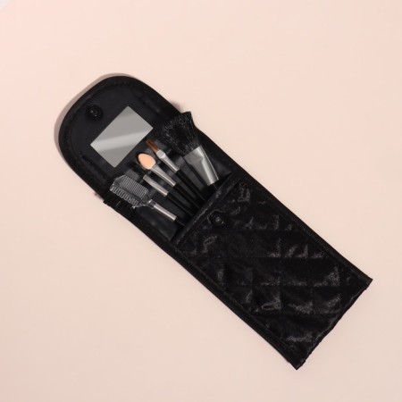 A set of makeup brushes "Compact", 5 items, a case with a mirror, black color-4