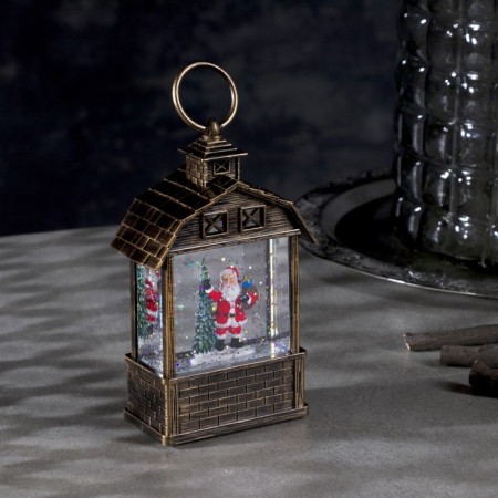 LED figure “Lantern with Santa Claus and Christmas tree” 7.5 × 14 × 4.2 cm, plastic, sparkles, batteries AG13x3, glow warm white-1