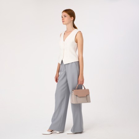 Magnet bag bag, external pocket, long belt, beige color-8