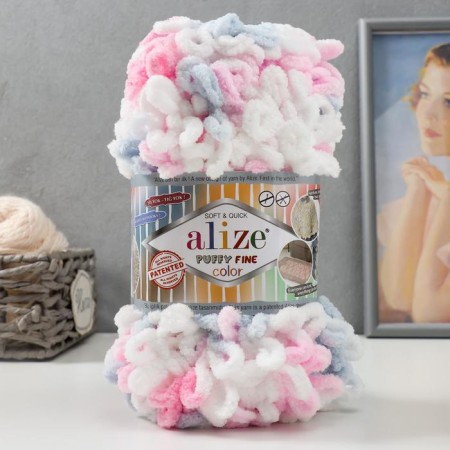 Yarn "Puffy fine color" 100% micropoliester 14.5m/100g (5945 Bel-SER-ROZ)