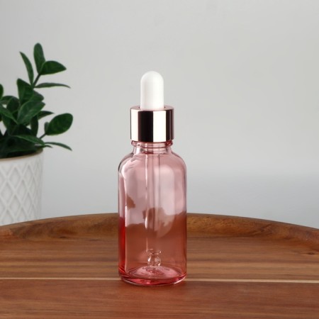 A glass bottle for storage, with a pipette, 30 ml, pink/pink gold color-1