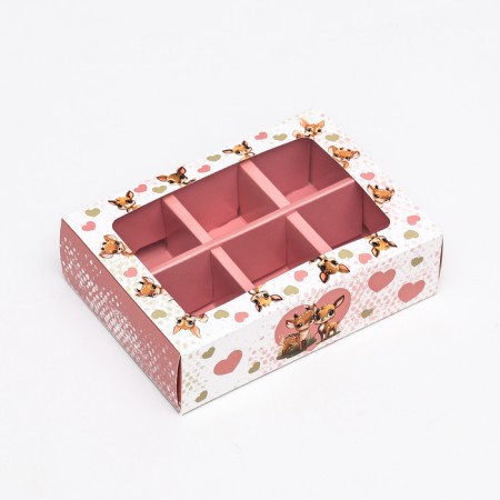 Box for sweets 6 pcs, white-pink "deer", 13.7 x 9.85 x 3.86 cm-2