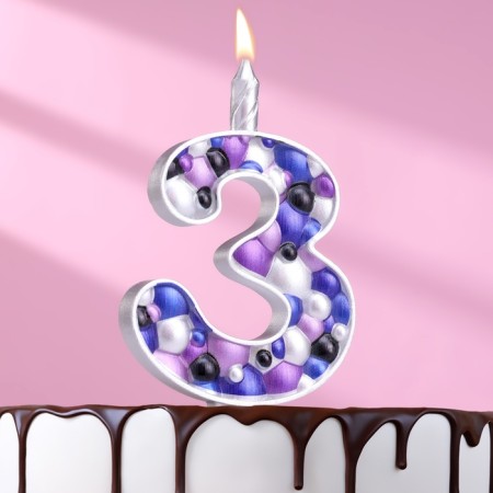 Candle for the cake "Bubbles", number "3", 10 cm, silver