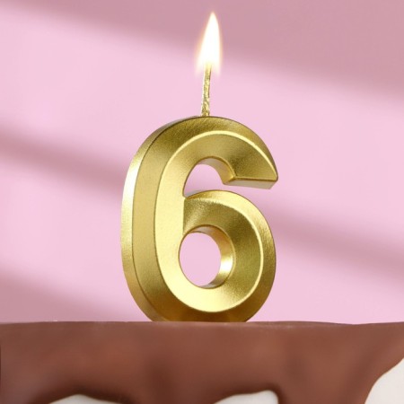 Candle in the cake on the skewer "Fine", the number "6", gold, 5 cm