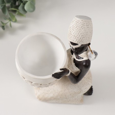 Souvenir Polystone stand "African sits, with a wicker pot" White 14x9x24 cm-4