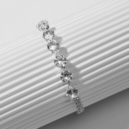 Bracelet with rhinestones "Zircon" Izk, path, white color in silver, 15cm-4