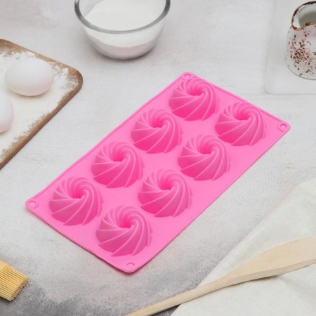 The form for baking the share "German cupcake. Whirlwind ", silicone, 28.5 × 17 cm, 8 cells, pink color-1