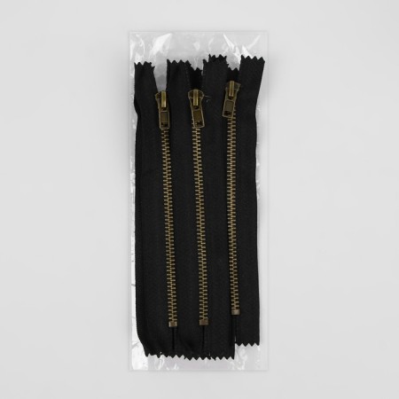 Metal zipper, No. 4, non -proceeding, automatic lock, 14 cm, black color/antique-2
