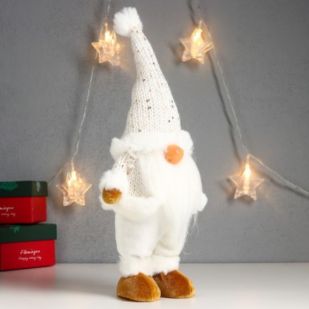 Interior doll "Santa Claus in a snow -white caftan, a cap with a bomb" 32x14x9 cm-1