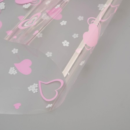 Flower film "Valentine", pink - white, 40 μm 0.70 x 7.5 m-1