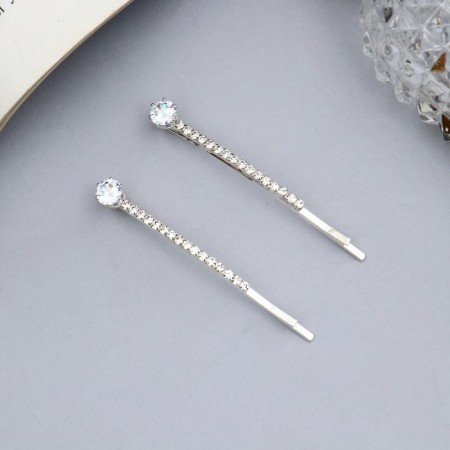 Invisible hair "Vivien" (set 2 pcs) stones shine circle, 5 cm, silver