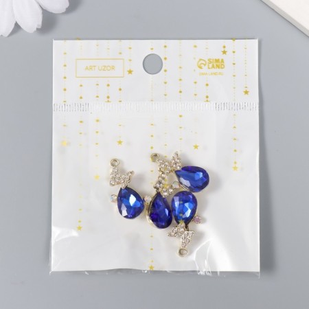 Decor for creativity metal, rhinestones "sapphire drop with a butterfly" gold 1.4x2.7 cm-3