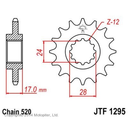 Leading star JTF1295-15, F1295-15, JT SPROCKETS, circuit 520, 15 teeth
