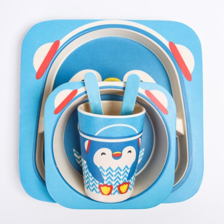 A set of children's bamboo dishes "Penguin", plate, bowl, glass, devices, 5 items-8