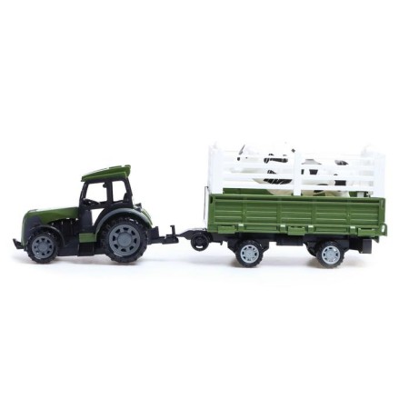 The radio -controlled “farmer” tractor, with a trailer and animal, works from batteries, mix-1