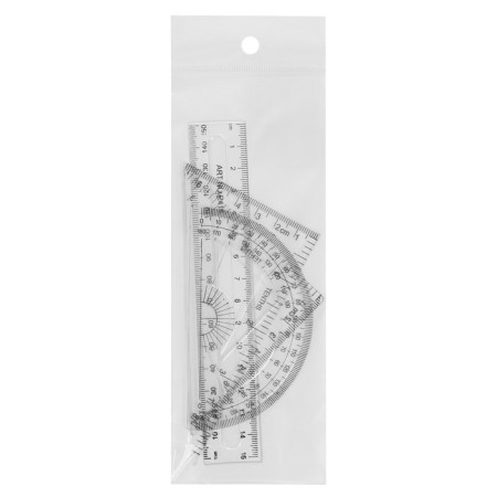 Drawing set 4 objects (ruler 15 cm, triangle11 cm/ 30*and 5 cm/ 45*, transporter) transparent-2