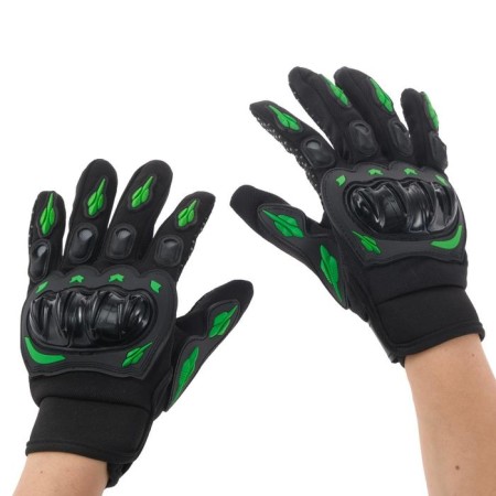 Motorcycle gloves with protective inserts, pair, size XL, black-green