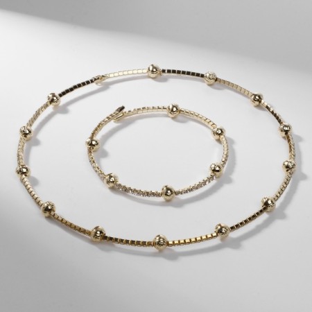 Set 2 objects "necklace, bracelet" Noel, beads No. 6, white color in gold