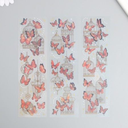 Stickers for creativity "butterflies red on cells" set of 3 sheets 6x21 cm