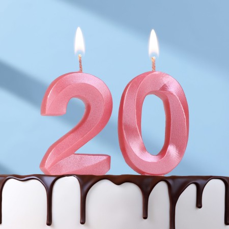 Candle in the cake jubilee "line" (set 2 in 1), number 20, pink metallic, 6.5 cm