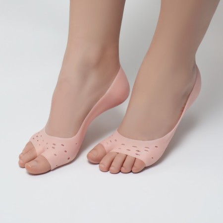 Socks for pedicure, silicone, with perforation, with a separator, 17 × 7 cm, beige color-1
