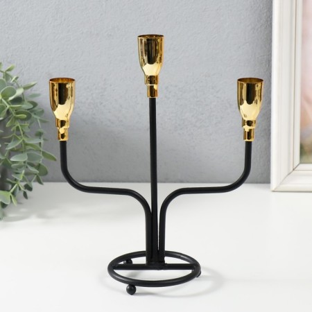 Summary Metal for 3 candles "Neptune" black with gold 19.8x9.7x22.3 cm-1