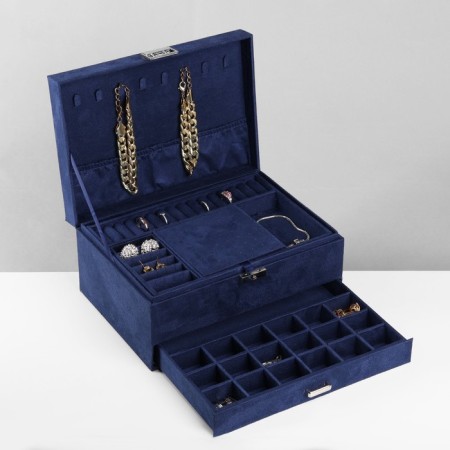 Steam for jewelry "Casket" 2-level, phlock, 24.5 × 17 × 12 cm, blue color-7
