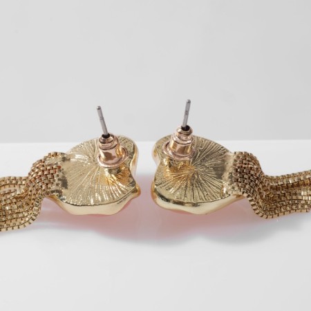 Earrings Assorted "Heart" with chains, pink color in gold-1