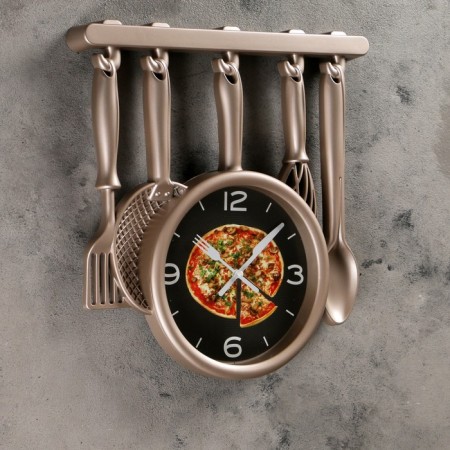 Wall watches, series: kitchen, "kitchen utensils", smooth move, 32 x 34 cm, bronze-1